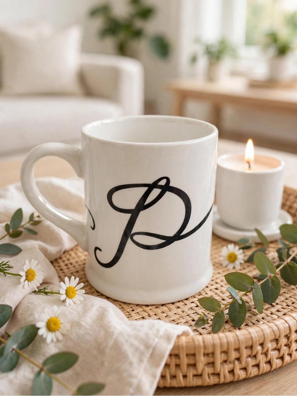 Indigo Monogram Cursive “P” Mug